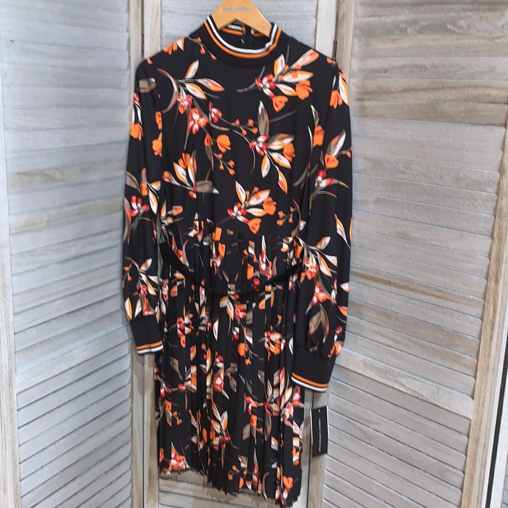 NWT French Connection Eliva Drape Pleated Fit and Flare Dress